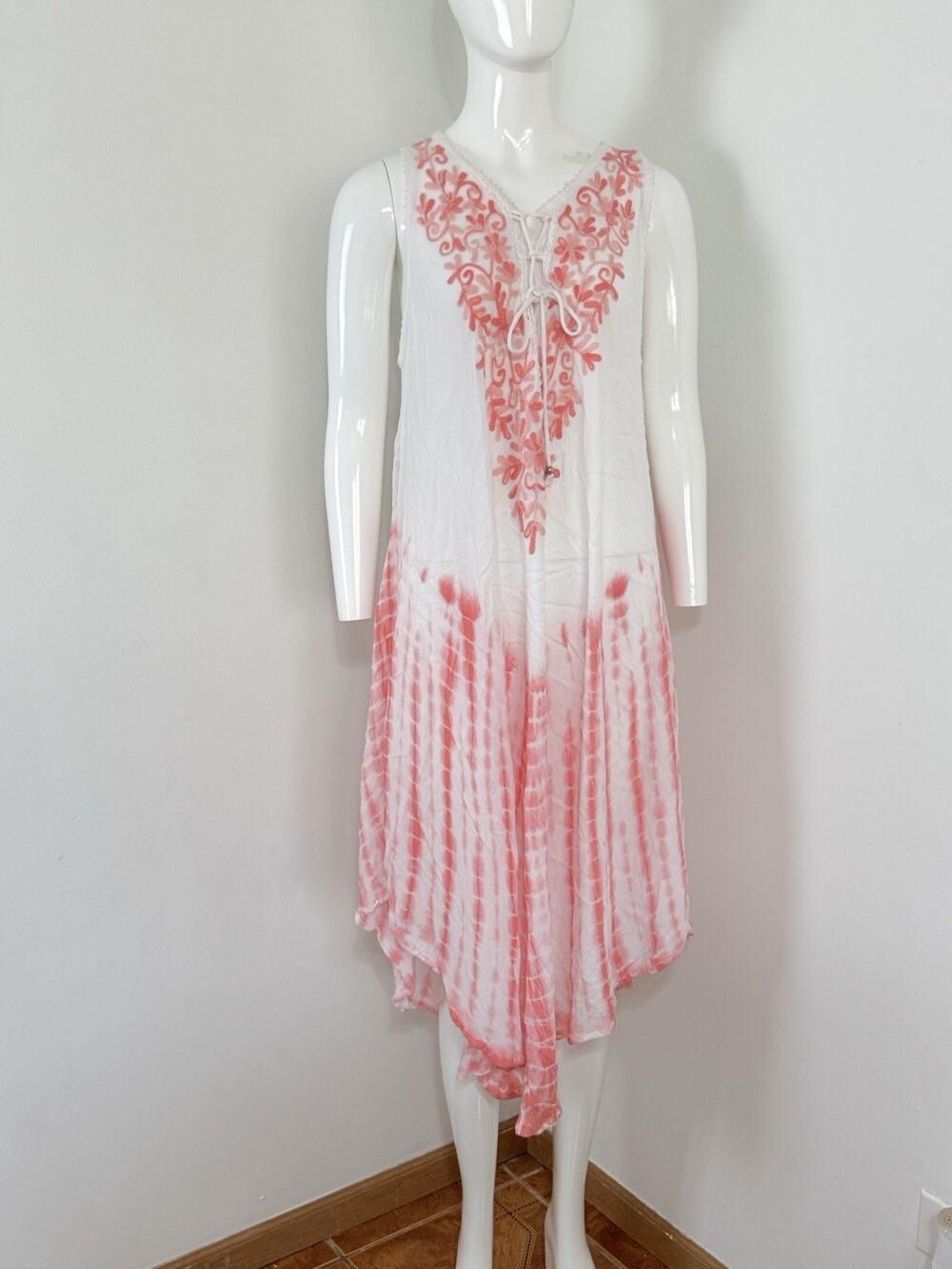 Women’s Dress Embroidered Tie Dye Asymmetrical Boho Hippie Sleeveless One Size
